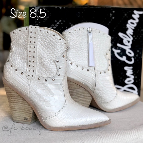 Sam Edelman Shoes - SAM EDELMAN Leather Studded croc embossed Western booties in White size 8,5